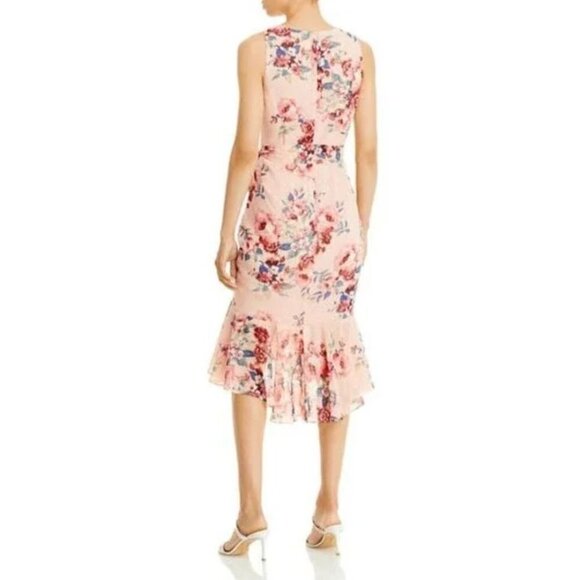 New Eliza J Size 6 Floral Ruched Chiffon Faux Wrap Dress - Picture 2 of 15